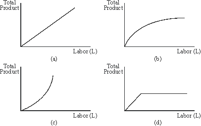 Use the following to answer questions : Figure 6-1   -Suppose that two inputs, K and L, are variable and increase at the same rate.Which panel(s) in Figure 6-1 represent(s) Constant Returns to Scale? A) Panel a. B) Panel b. C) Panel c. D) Panel d. E) Panels a and d.