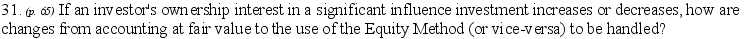   A)  Changes from the Equity Method are to be handled prospectively, while changes to the Equity Method are to be handled retroactively. B)  Changes from the Equity Method are to be handled retroactively, while changes to the Equity Method are to be handled prospectively. C)  Any change is to be handled retroactively. D)  Any change is to be handled prospectively. Bloom's