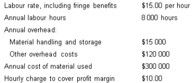 Econo Auto Repair estimates the following costs for 2014.   What material charge formula would be used to include a charge for the handling and storage of material on every job? A)  Cost of material only B)  Cost of material + $2 per labour hour C)  Cost of material + $0.05 per $1 of material D)  Cost of material + $0.50 per labour hour