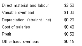 A firm has the following cost data per unit.   Calculate total cost per unit. A)  $3.25 B)  $4.25 C)  $1.75 D)  $2.25