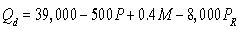 A firm with market power faces the following estimated demand and average variable cost functions:     where   is quantity demanded,P is price,M is income,and   is the price of a related good.The firm expects income to be $40,000 and   to be $2.Total fixed cost is $100,000.What is the firm's profit? A) $147,000 B) $120,000 C) $220,000 D) $335,000