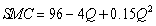 <strong>A short-run marginal cost function is estimated as .Which of the following cost functions is associated with this estimated SMC equation?</strong> A)TVC = 96Q - 2Q<sup>2</sup> + 0.05Q<sup>3</sup> B)SMC = 96 - 4Q + 0.1Q<sup>2</sup> C)TVC = 96Q + 4Q<sup>2</sup> + 0.15Q<sup>3</sup> D)AVC = 96 - 2Q + 0.05Q<sup>2</sup> E)a and d
