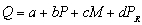 The following linear demand specification is estimated for Conlan Enterprises,a price-setting firm:   where Q is the quantity demanded of the product Conlan Enterprises sells,P is the price of that product,M is income,and   is the price of a related product.The results of the estimation are presented below:   Assume that the income is $10,000,the price of the related good is $40,and Conlan chooses to set the price of this product at $30.At the prices and income given above,what is the price elasticity of demand? A) -0.43 B) -0.86 C) -1.00 D) -1.43 E) -2.40