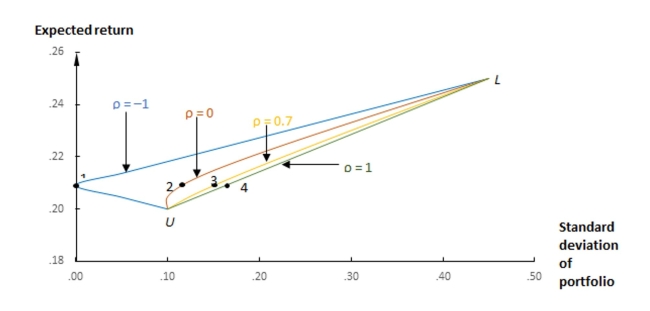 What concept does the following graph illustrate?   A)  Systematic risk sets. B)  Unsystematic risk sets. C)  CAPM D)  Opportunity costs. E)  Opportunity Sets.