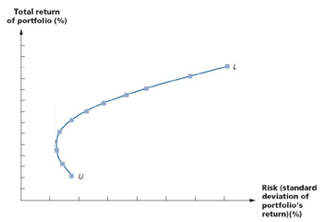 What concept is exhibited by the following graph?   A)  Capital Asset Pricing Model (CAPM)  B)  Eﬃcient Frontier C)  Positive correlation. D)  Negative correlation E)  No correlation