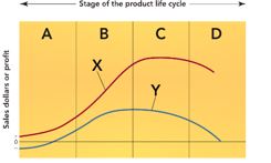 Figure 10-1   -Figure 10-1 represents the stages of the product life cycle.What does the portion of the curve labeled D represent? A)  introduction B)  maturity C)  growth D)  failure E)  decline