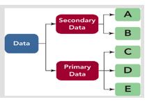 Figure 7-2   -Figure 7-2 shows that primary data may be divided into three related parts.If D represents data collected from individual interviews,focus groups,or online surveys,which type of data is D? A)  questionnaire data B)  mined data C)  internal secondary data D)  external secondary data E)  observational data