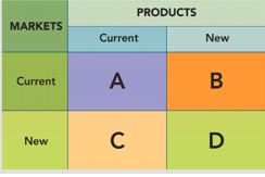 Figure 2-5   -Quadrant A in Figure 2-5 represents the marketing strategy of A)  market penetration. B)  product development. C)  market development. D)  product penetration. E)  diversification.