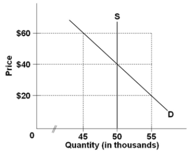 The graph below shows the market for tickets to a  Final Four  sports event. Assume that there is only one kind of ticket to the event.   The supply curve in this event-ticket market is vertical because A)  the organizers are selling a fixed number of tickets. B)  the organizers are charging a fixed price for the tickets. C)  there are a fixed number of buyers in the market. D)  the government has regulated the selling of the tickets.