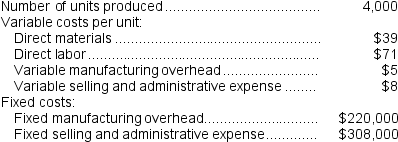 Echo Division: Segment contribution margin = Segment sales - Segment variable expenses = $147,000 - $86,730 = $60,270 Segment CM ratio = Segment contribution margin ÷ Segment sales = $60,270 ÷ $147,000 = 0.41 Dollar sales for a segment to break even = Segment traceable fixed expenses ÷ Segment CM ratio = $44,000 ÷ 0.41 = $107,317 Reference: CHO7-Ref1 Caruso Inc., which produces a single product, has provided the following data for its most recent month of operations:   There were no beginning or ending inventories.