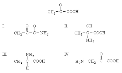 What would be the product of the transamination of the structure shown below? (The unionized forms are shown. )    A) I B) II C) III D) IV