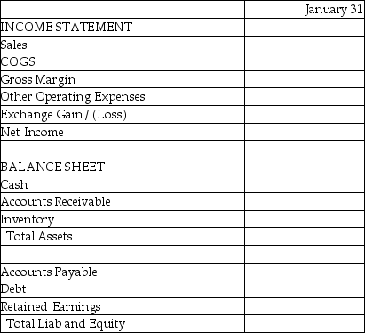 Meric Corporation (a U.S.company)began operations on January 1, 2011, when the owner borrowed $150,000 to start the company.In the first month of operations, Meric had the following transactions:    Required: Complete the summary income statement and balance sheet for the month ended January 31, 2011 assuming there were no other transactions.   