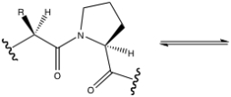 Show the reaction catalyzed by prolyl isomerase. Indicate the configuration of both substrate and product.  