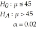 For the following hypothesis test:   With n = 80,σ = 9,and   = 47.1,state the decision rule in terms of the critical value of the test statistic. A) Reject the null hypothesis if the calculated value of the test statistic,z,is greater than the critical value of the test statistic,1.645.Otherwise,do not reject. B) Reject the null hypothesis if the calculated value of the test statistic,z,is greater than the critical value of the test statistic,2.05.Otherwise,do not reject. C) Accept the null hypothesis if the calculated value of the test statistic,z,is greater than the critical value of the test statistic,1.645.Otherwise,do not accept. D) Accept the null hypothesis if the calculated value of the test statistic,z,is greater than the critical value of the test statistic,2.05.Otherwise,do not accept.