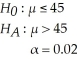 For the following hypothesis test:   With n = 80,σ = 9,and   = 47.1,state the appropriate p-value. A) 0.0183 B) 0.0314 C) 0.0512 D) 0.0218