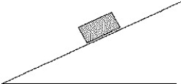 A block is at rest on a rough incline as shown.   The frictional force acting on the block,along the incline,is A) zero. B) equal to the weight of the block. C) greater than the weight of the block. D) less than the weight of the block.