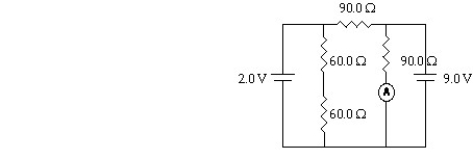 In the circuit shown,what current does the ammeter read?   A) 0.10 A B) 0.078 A C) 0.21 A D) 0.14 A