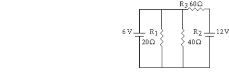 What is the current through resistor R<sub>1</sub> in the circuit shown?   A) 0.30 A B) 0.20 A C) 0.00 A D) 5.72 A
