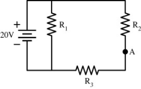 In the circuit shown,the resistor R<sub>2</sub> is adjustable.As its resistance is made larger,the voltage at point A   A) increases. B) decreases. C) does not change.