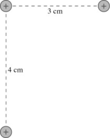 Consider the group of charges in this figure.All three charges have Q = 2.4 nC.What is their electric potential energy?   A) 4.1 × 10<sup>-6</sup> J B) 4.6 × 10<sup>-6 </sup>J C) 4.2 × 10<sup>-6</sup> J D) 4.4 × 10<sup>-6</sup> J