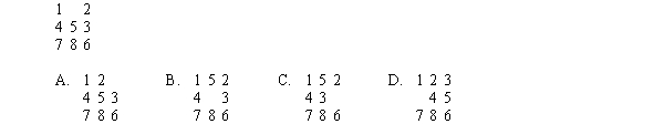 If a heuristic search is used to solve the eight-puzzle from the starting configuration below using the-number-of-tiles-out-of-place as the heuristic, which of the following nodes will not be considered during the search?