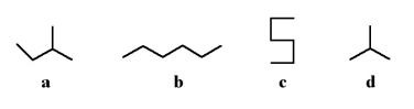 Which of the following two stick structures are different conformations of the same molecule?   A) a and c B) b and c C) a and d D) b and d E) none of the above