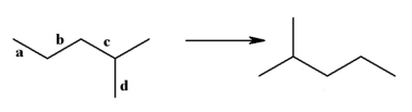 Which bond would you rotate around to generate the structure on the right?   A) a B) b C) c D) d E) No specific bond. Just flip the entire structure.