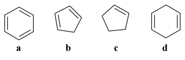 <strong>Which of the following is a saturated molecule? </strong> A)a B)b C)c D)d E)none of the above