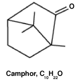 Camphor is a 10-carbon odoriferous natural product made from the joining of two isoprene units plus the addition of a ketone. Shown below on the left is its chemical structure. On the right is shown the camphor structure with two particular chemical  units  circled. What is/are the name(s) of these two units?     A) Both chemical units are isoprene. B) Both chemical units are styrene. C) Both chemical units are isopropene. D) The upper chemical unit is isopropene and the lower unit is styrene.