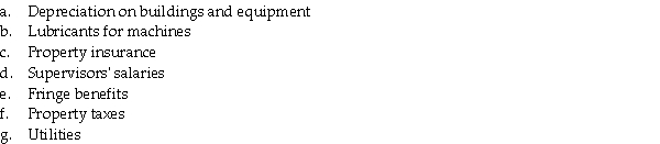 Lucas Manufacturing has three cost objects that it uses to accumulate costs for its manufacturing plants. They are:    The following manufacturing overhead cost categories are found in the accounting records:    Required: Assign each of the above costs to the most appropriate cost object.