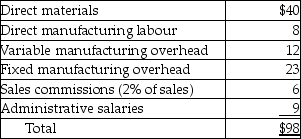 Answer the following question(s)  using the information below. The West Company manufactures several different products. Unit costs associated with Product ORD203 are as follows:    -What are the variable costs per unit associated with Product ORD203? A)  $60 B)  $83 C)  $66 D)  $48 E)  $12