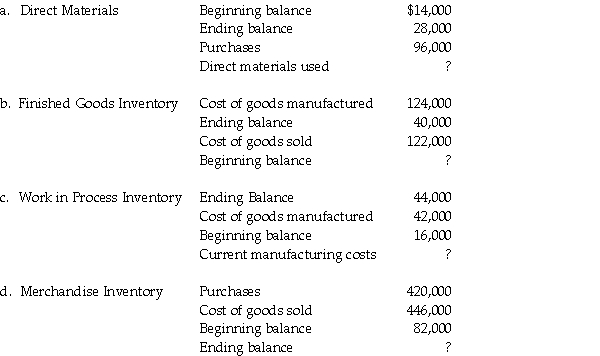 Find the required amounts, assuming each is an independent case.   