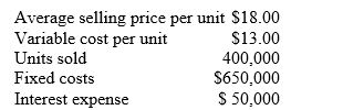 Based on the data contained in Table A,what is the break-even point in sales dollars? TABLE A   A)  $2,340,000 B)  $1,850,000 C)  $1,775,500 D)  $700,000