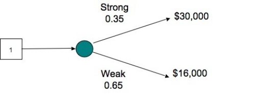 <strong>The decision tree shows the profit outcomes for a toy store in a strong and a weak economy for next year.What is the expected value of the store's profit in a strong economy? </strong> A)$10,500 B)$15,000 C)$16,000 D)$30,000