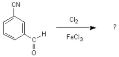 What is(are)  the main product(s)  of the following chlorination reaction?   A)  3-chloro-5-cyanobenzaldehyde B)  2, 6-dichloro-3-cyanobenzaldehyde C)  2-chloro-3-cyanobenzaldehyde D)  2-chloro-3-cyanobenzaldehyde and 2-chloro-5-cyanobenzaldehyde E)  B and D