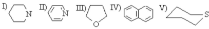 Compounds I)  to V)  are all cyclic compounds. How many heterocyclic compounds are among them?   A)  1 B)  2 C)  3 D)  4 E)  5