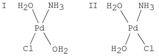 Choose the correct statement about isomers of [Pt(H<sub>2</sub>O) <sub>2</sub>(NH<sub>3</sub>) Cl]Br.   A)  I is cis, II is trans. B)  The two molecules are the same. C)  The two molecules are the same but one is turned over. D)  They are not isomers. E)  I is trans, II is cis.