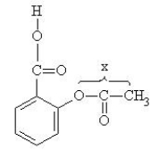 The structure of aspirin is given below.   What is the O-C-C bond angle,  x , in aspirin? A)  ~120° B)  ~109° C)  ~90° D)  ~180°