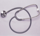 The nursing instructor is teaching a group of nursing students the correct assessment of normal heart sounds.Draw an arrow on the part of the stethoscope that should be used by the nursing student to auscultate normal heart sounds.  
