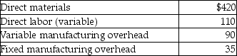 CM Manufacturing has provided the following unit costs pertaining to a component they manufacture and use in the production of one of their main products:   A supplier has offered to provide the component to CM manufacturing for $630 per unit. If CM Manufacturing acquire the component from the supplier, they could use the released facilities to manufacture a product which would generate contribution margin of $20,000 annually. Assuming that CM Manufacturing needs 3,000 components annually and the fixed manufacturing overhead is unavoidable, what would be the impact on operating income if the company outsources? A) Operating income would go down by $10,000. B) Operating income would go up by $20,000. C) Operating income would go down by $18,000. D) Operating income would go up by $26,000.