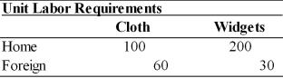 Dynamics of the Global Economy   -Given the information in the table above. What is the opportunity cost of Cloth in terms of Widgets in Foreign?