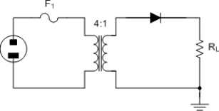    -A transformer with a 10:1 turns ratio has a 120 Vac line input. The transformer secondary is connected to a half-wave rectifier circuit using a capacitor filter. Ignoring any ripple, what is the dc output voltage from the circuit? A)  16.3 V B)  10.4 V C)  5.7 V D)  3.6 V