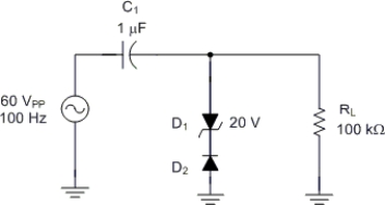    -The dc average of the output from the circuit in Figure  is approximately equal to A)  +20 V. B)  +10 V. C)  -10 V. D)  -20 V.