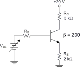     - Assuming that IB = 5 μA, what is the exact value of VC? A)  3 V B)  3.015 V C)  16.985 V D)  17 V 