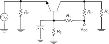     -The circuit in Figure  has the following values: R1 = 60 kΩ, R2 = 20 kΩ, RE = 1.5 kΩ,RC = 3.3 kΩ, and RL = 10 kΩ, and VCC = 9 V. What is the circuit value of Av? A)  About 1 B)  0.984 C)  102 D)  132