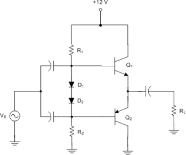   Figure 11-2 -The circuit in Figure 11-2 is an example of a amplifier. A)  Class A B)  Class B C)  Class C D)  Class AB