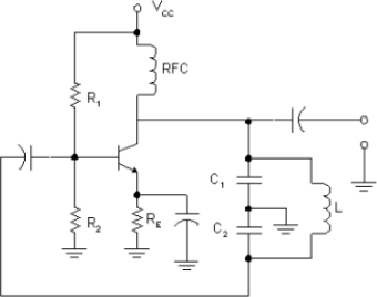    -The circuit in Figure  has the following values: RFC = 100 μH, C1 = 1 μF, and C2 = 33 μF. What is the feedback factor αv)  of the circuit? A)  0.03 B)  33 C)  0.01 D)  100