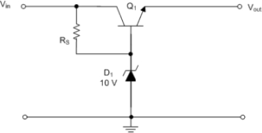     -What is the purpose of RS? A)  It provides shorted load protection B)  It provides biasing current for Q1 C)  It provides current for the zener diode D)  It reduces the power dissipated by the transistor