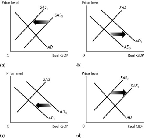 Use the figure below to answer the following question.     Figure 28.1.5 -Refer to Figure 28.1.5.Which one of the graphs in the figure represents an economy experiencing stagflation? A) (a)  B) (b)  C) (c)  D) (d)  E) none of the above