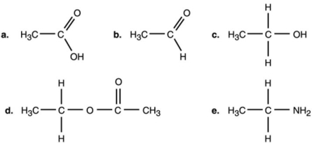 Figure 2.1    -Which compound in Figure 2.1 is an organic acid? A)  a B)  b C)  c D)  d E)  e